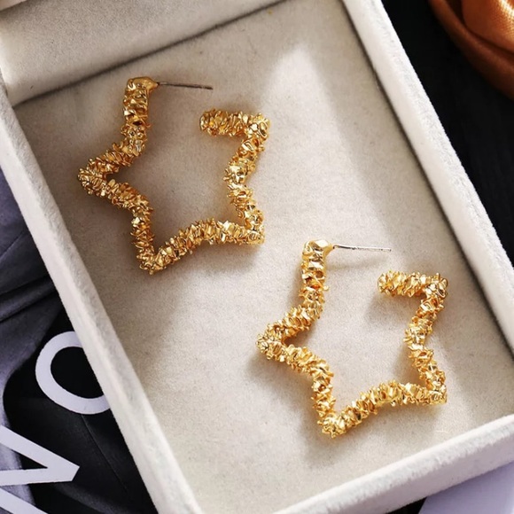 Gold Tone Star ⭐️ Earrings - Picture 2 of 4